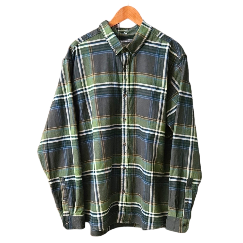 Eddie Bauer Men's Flannel Button Down Shirt Size 2XL Classic Fit Green P…